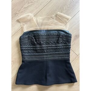 Bailey 44 Black‎ Strapless Peplum Top Tulle Overlay Party Cocktail